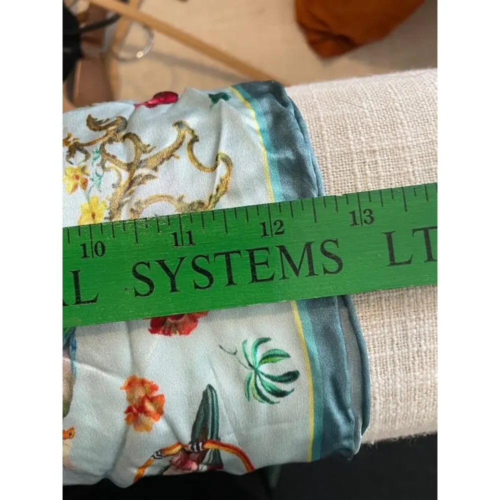 Satin Floral Bird Scarf Ice Blue Coquette Enchanting Rectangle Wrap‎ Neck Scarf
